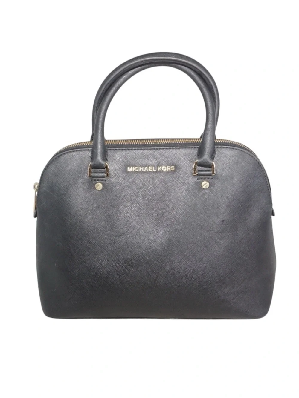 Michael Kors Cindy Black Dome Satchel with Gold Hardware Accents